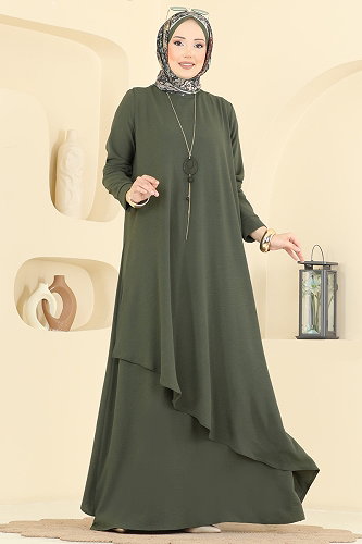 moda selvim الفستان اخضر عفني 2884SLK540 - Thumbnail