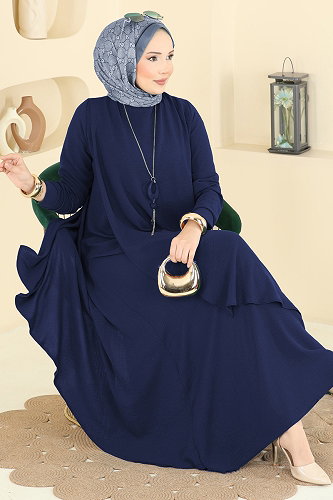 moda selvim Dress 2884SLK540 Navy Blue - Thumbnail