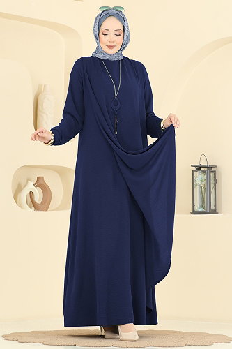 moda selvim الفستان كحلي 2884SLK540 - Thumbnail