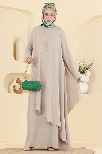 moda selvim Dress 2884SLK540 Stone - Thumbnail