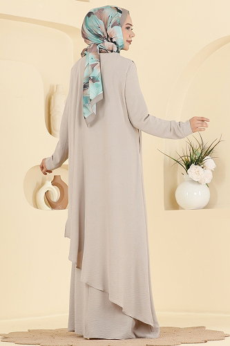 moda selvim الفستان بيج 2884SLK540 - Thumbnail