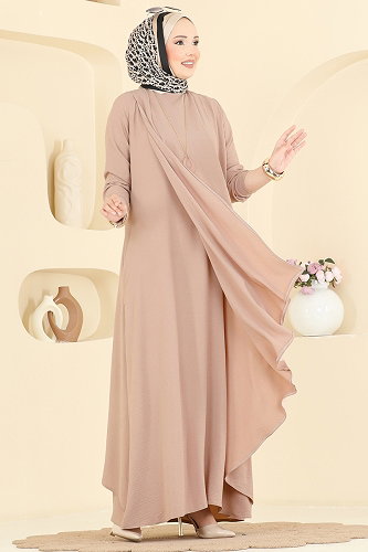 moda selvim الفستان بيج 2884SLK540 - Thumbnail