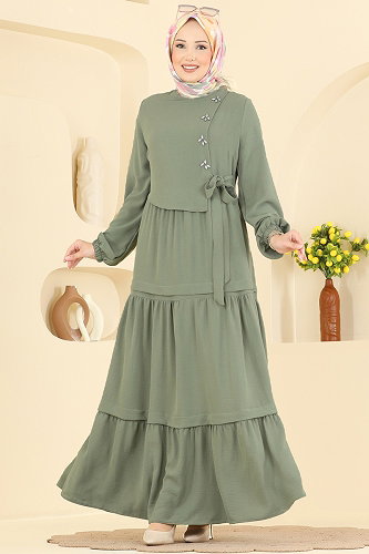 moda selvim Dress 2885SLK540 Almond Green - Thumbnail