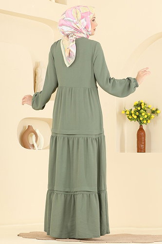 moda selvim الفستان أخضر عشبي 2885SLK540 - Thumbnail
