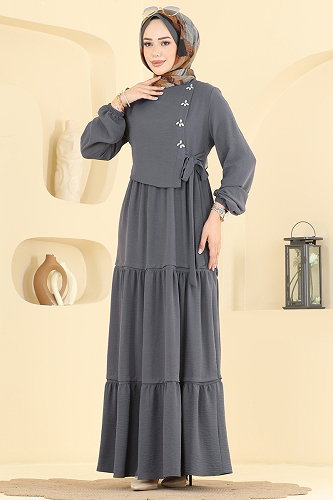moda selvim Dress 2885SLK540 Anthracite - Thumbnail