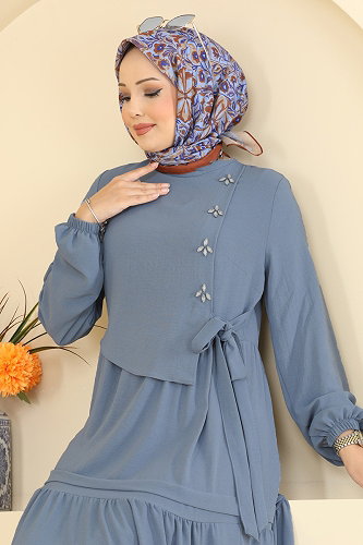 moda selvim Dress 2885SLK540 Blue - Thumbnail