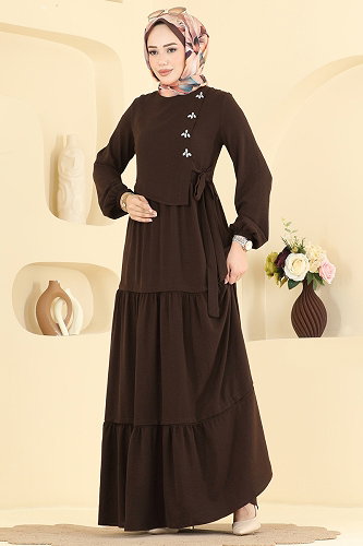 moda selvim Dress 2885SLK540 Brown - Thumbnail