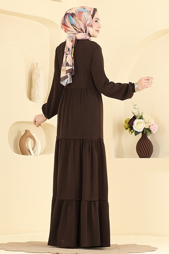moda selvim الفستان بني 2885SLK540 - Thumbnail