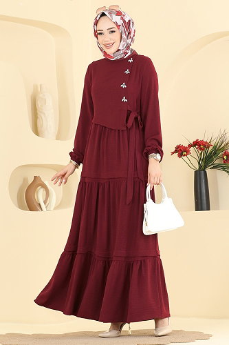 moda selvim Dress 2885SLK540 Burgundy - Thumbnail