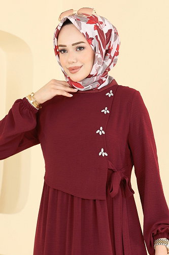 moda selvim Dress 2885SLK540 Burgundy - Thumbnail