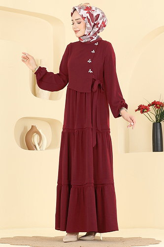 moda selvim الفستان خمري 2885SLK540 - Thumbnail