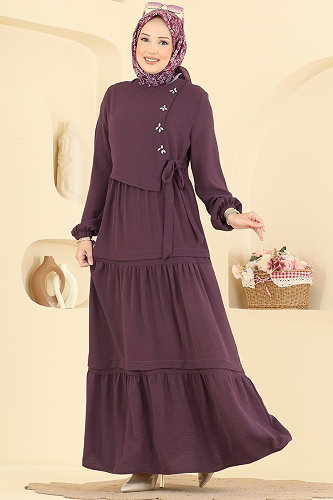 moda selvim Dress 2885SLK540 Dark Lilac - Thumbnail