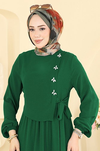 moda selvim Dress 2885SLK540 Emerald - Thumbnail