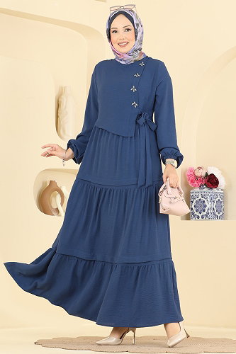 moda selvim الفستان ازرق 2885SLK540 - Thumbnail