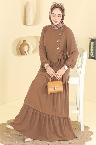 moda selvim Dress 2885SLK540 Latte - Thumbnail