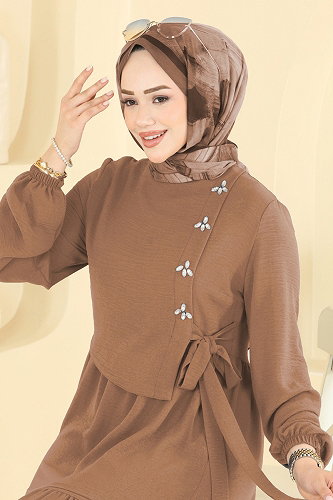 moda selvim Dress 2885SLK540 Latte - Thumbnail