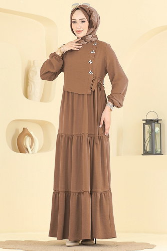 moda selvim Dress 2885SLK540 Latte - Thumbnail