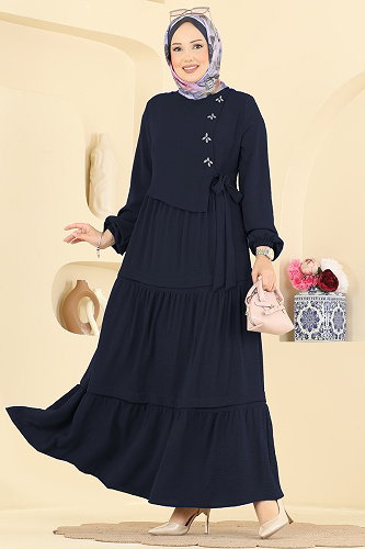 moda selvim Dress 2885SLK540 Navy Blue - Thumbnail