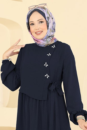 moda selvim الفستان كحلي 2885SLK540 - Thumbnail