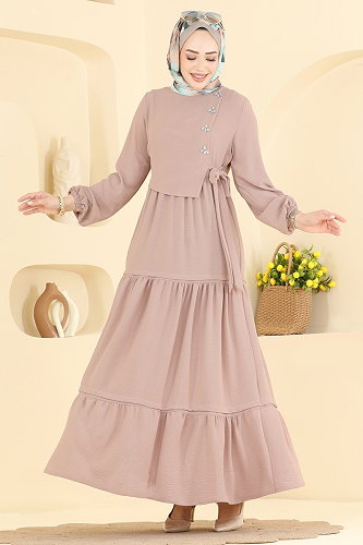 moda selvim الفستان بيج 2885SLK540 - Thumbnail