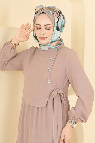 moda selvim الفستان بيج 2885SLK540 - Thumbnail