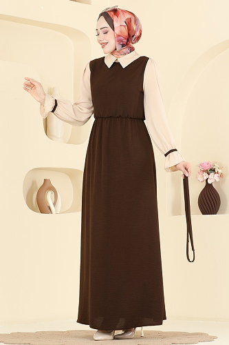 moda selvim Dress 2888SL432 Bitter Brown&Stone - Thumbnail