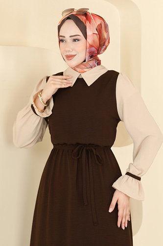 moda selvim Dress 2888SL432 Bitter Brown&Stone - Thumbnail