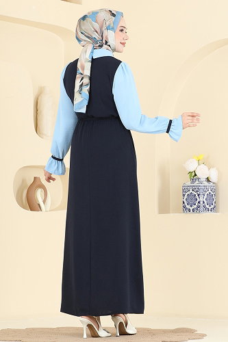 moda selvim الفستان كحلي وأزرق فاتح 2888SL432 - Thumbnail