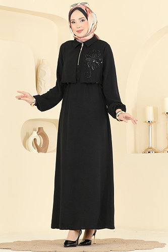 moda selvim Dress 2889SL432 Black - Thumbnail