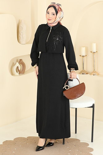 moda selvim الفستان أسود 2889SL432 - Thumbnail