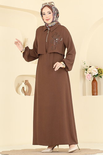moda selvim Dress 2889SL432 Brown - Thumbnail