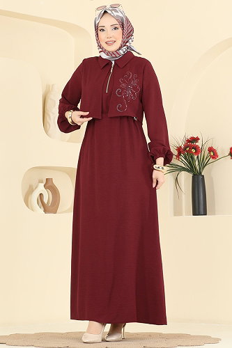 moda selvim Dress 2889SL432 Burgundy - Thumbnail