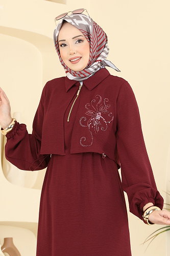 moda selvim الفستان خمري 2889SL432 - Thumbnail