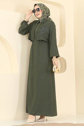 moda selvim Dress 2889SL432 Khaki - Thumbnail