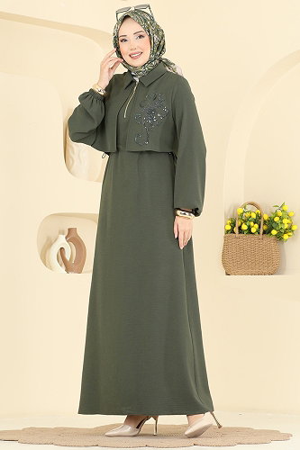 moda selvim الفستان اخضر عفني 2889SL432 - Thumbnail