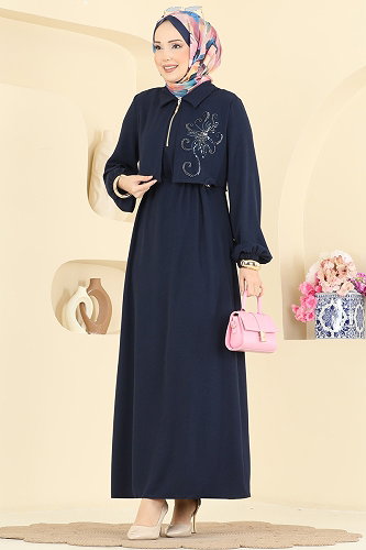 moda selvim Dress 2889SL432 Navy Blue - Thumbnail