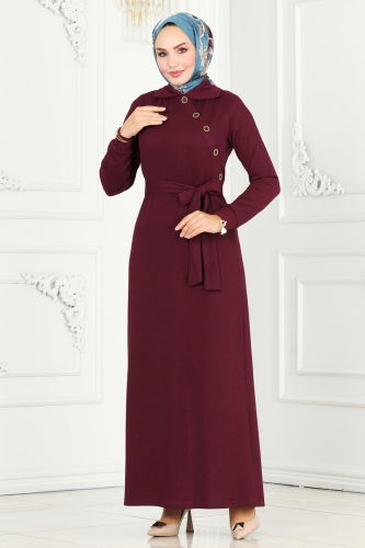 moda selvim Dress 288DVL817 Damson - Thumbnail