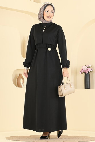 moda selvim الفستان أسود 2900SLK540 - Thumbnail
