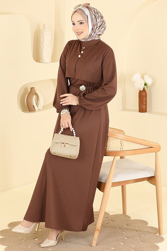 moda selvim Dress 2900SLK540 Brown - Thumbnail