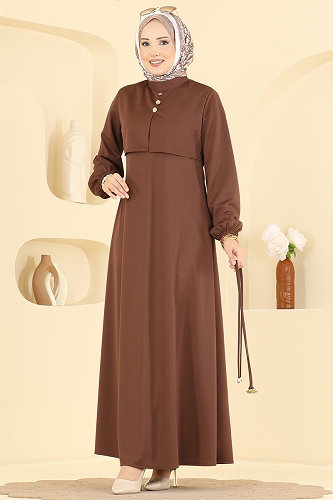 moda selvim الفستان بني 2900SLK540 - Thumbnail