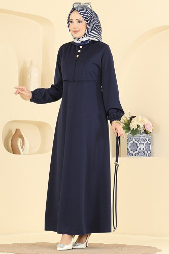 moda selvim Dress 2900SLK540 Navy Blue - Thumbnail