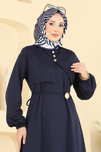 moda selvim Dress 2900SLK540 Navy Blue - Thumbnail