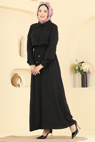 moda selvim الفستان أسود 2904SLK540 - Thumbnail