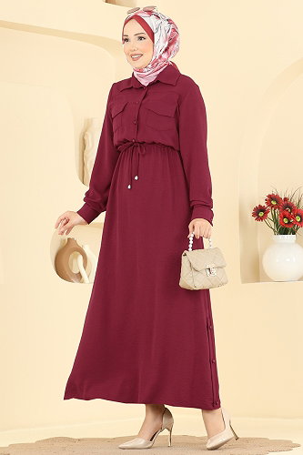 moda selvim Dress 2904SLK540 Burgundy - Thumbnail