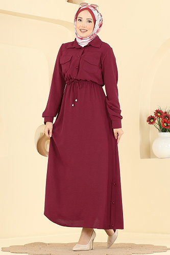 moda selvim Dress 2904SLK540 Burgundy - Thumbnail