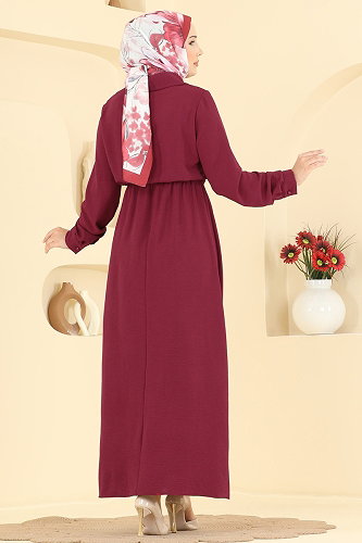 moda selvim Dress 2904SLK540 Burgundy - Thumbnail
