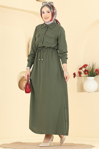 moda selvim Dress 2904SLK540 Khaki - Thumbnail