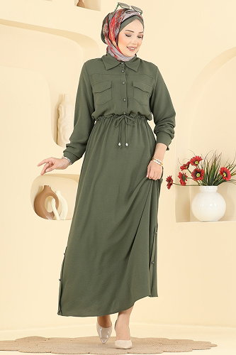 moda selvim Dress 2904SLK540 Khaki - Thumbnail
