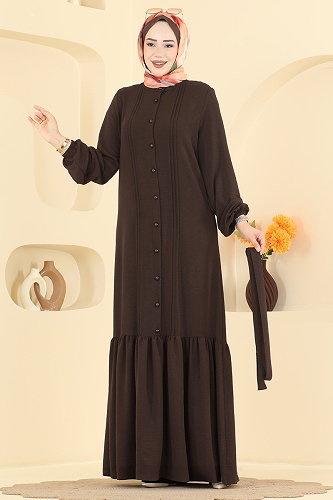 moda selvim الفستان بني غامق 2909SLK540 - Thumbnail