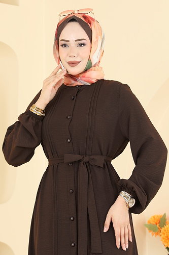 moda selvim الفستان بني غامق 2909SLK540 - Thumbnail